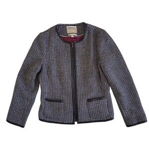 Banana Republic Women's Blazer Jacket Black & White Tweed Fitted Zip-Up Size 14
